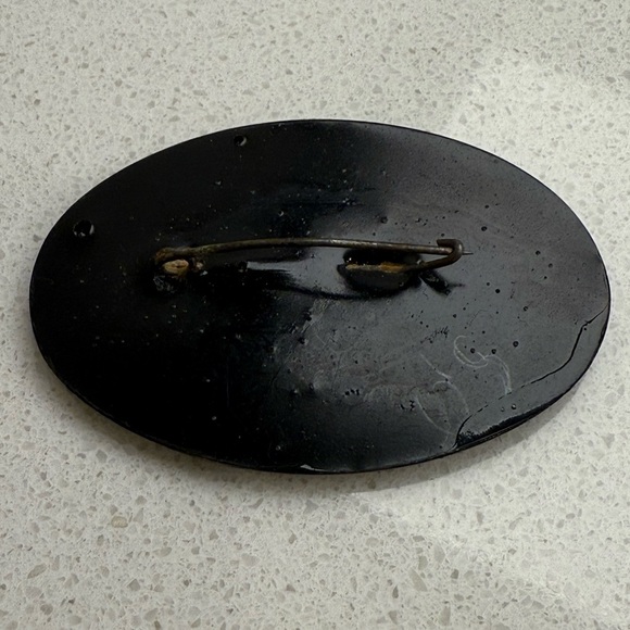 Vintage Brooch Pin Russian Hand Painted Lacquer Flowers Floral Oval - Picture 5 of 8